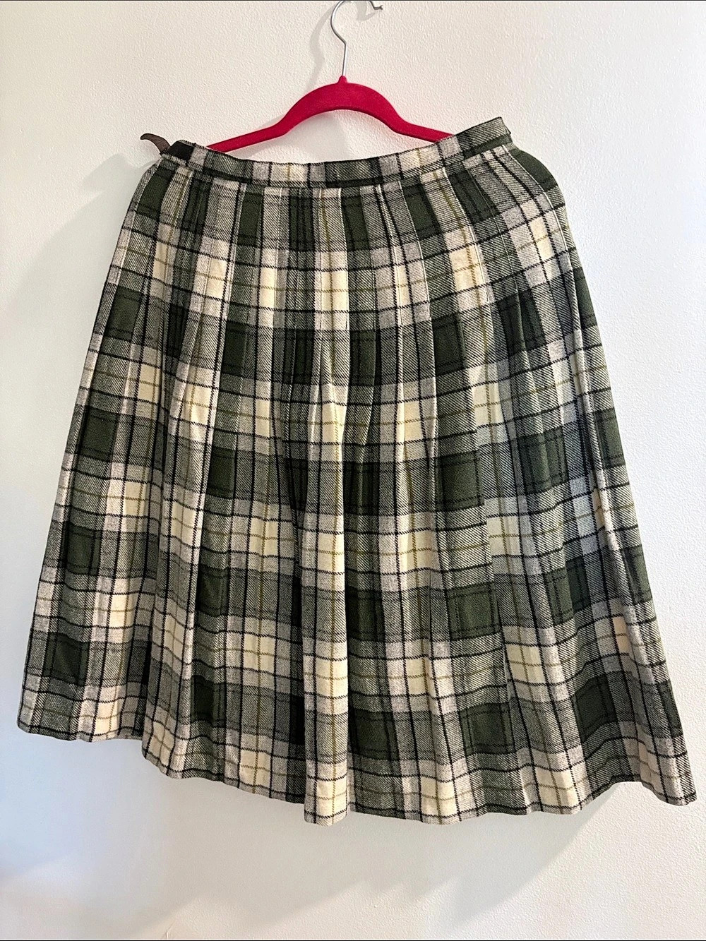 Pendleton Plaid Wool A-Line Skirt Green & White Size 16 100% wool